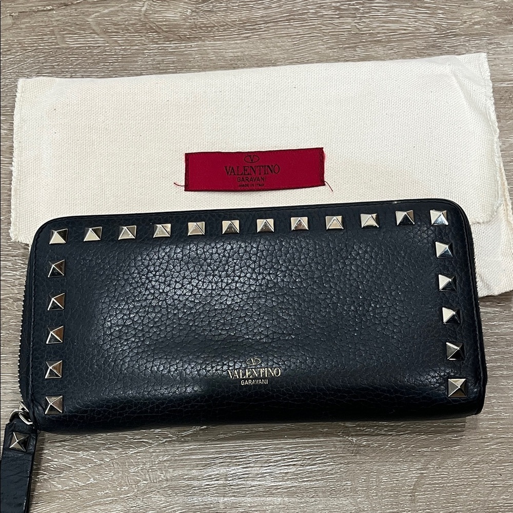 Valentino Black Leather Wallet with Silver Studs